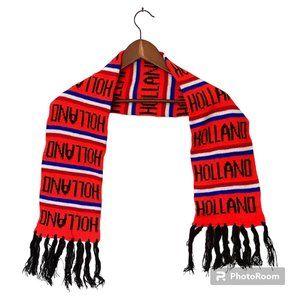 Holland Acrylic Sweater Knit Scarf w/ Fringes Orange Red Blue White Warm Winter
